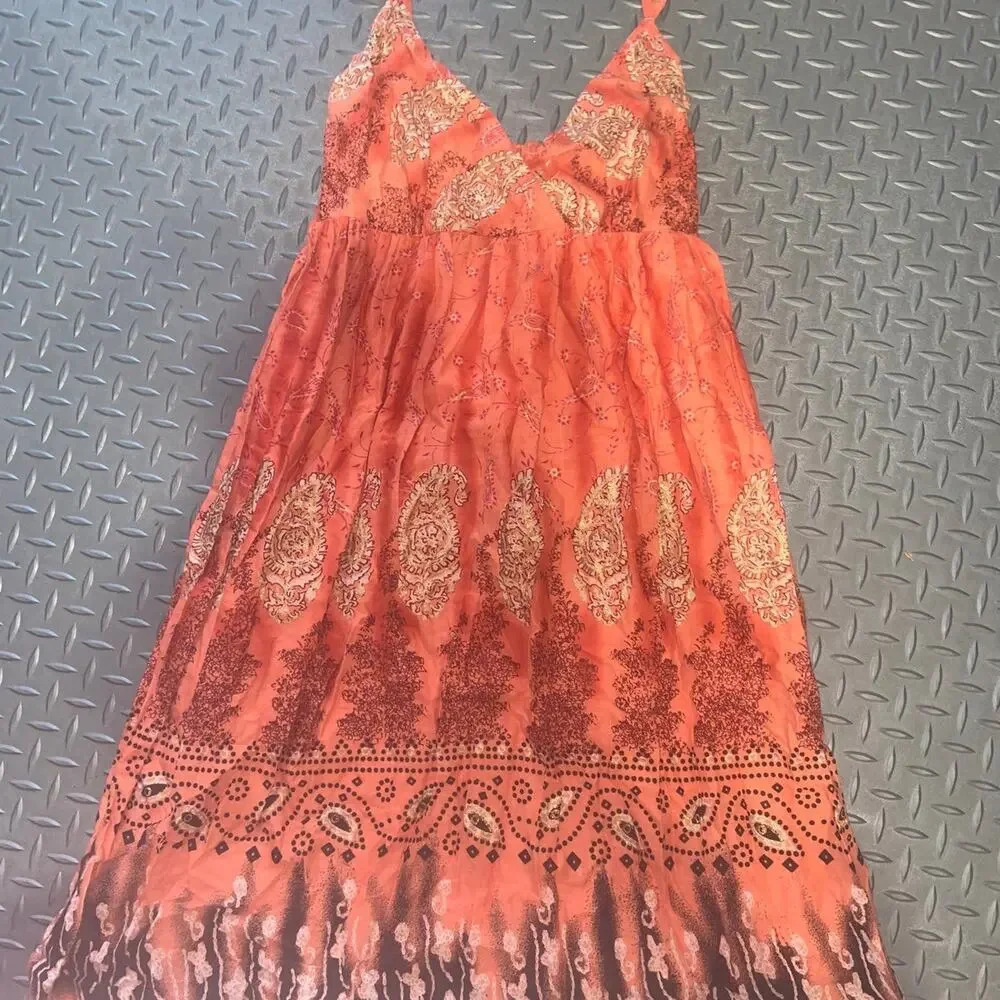 Y2k boho paisley dress spring classic orange casual classic